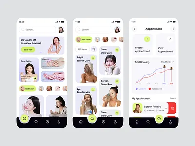 SkinCare & Beauty — Service Booking App Concept appointment beauty app beauty products booking app cosmetology cream ecommerce makeup minimal mobile mobile app mobile app design organic app saas skin skin care app skincare treatment uiux wellness