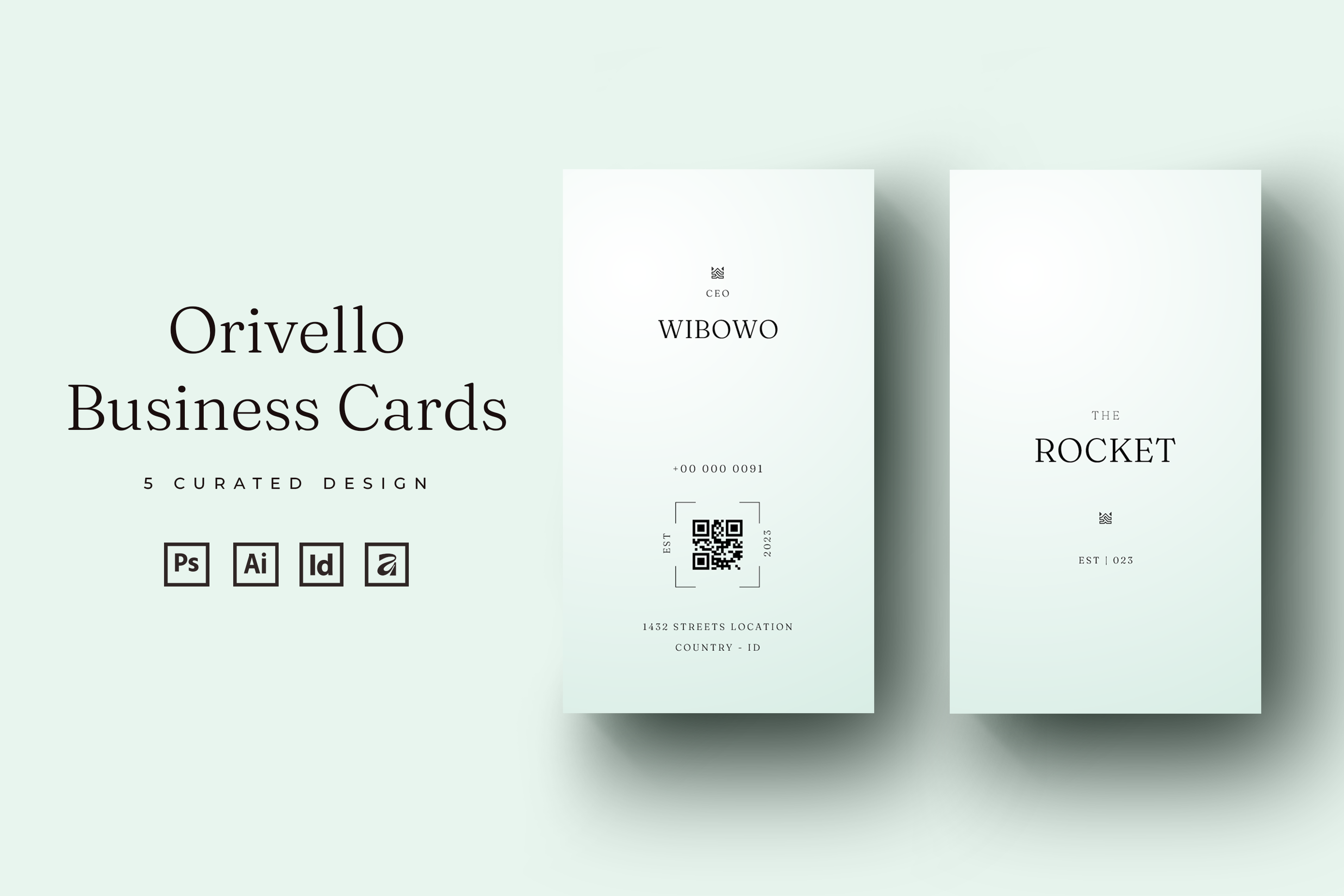 Orivello - Indesign Business Cards affinity business card affinity designer business card business card set editable business card indesign business card photoshop business card psd business card qr code qr code business card ready print ready print business card soft blue soft blue business card vertical business card