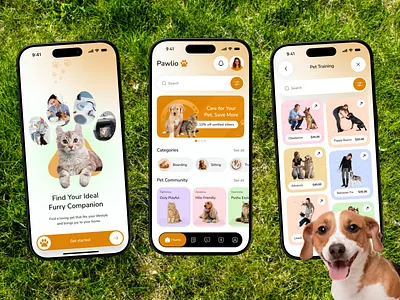 Pet Care & Training Mobile App UI Design ai app animal care app design app interface application ui best app design dog owners app ios app design mobile app design mobile app ui pet app pet care pet care app pet community pet platform pet shop social app ui ux design