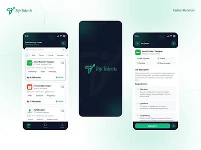 Top Talents App - Home and Job Detail design figma job portal mobile app ui uiux user experience user interface ux