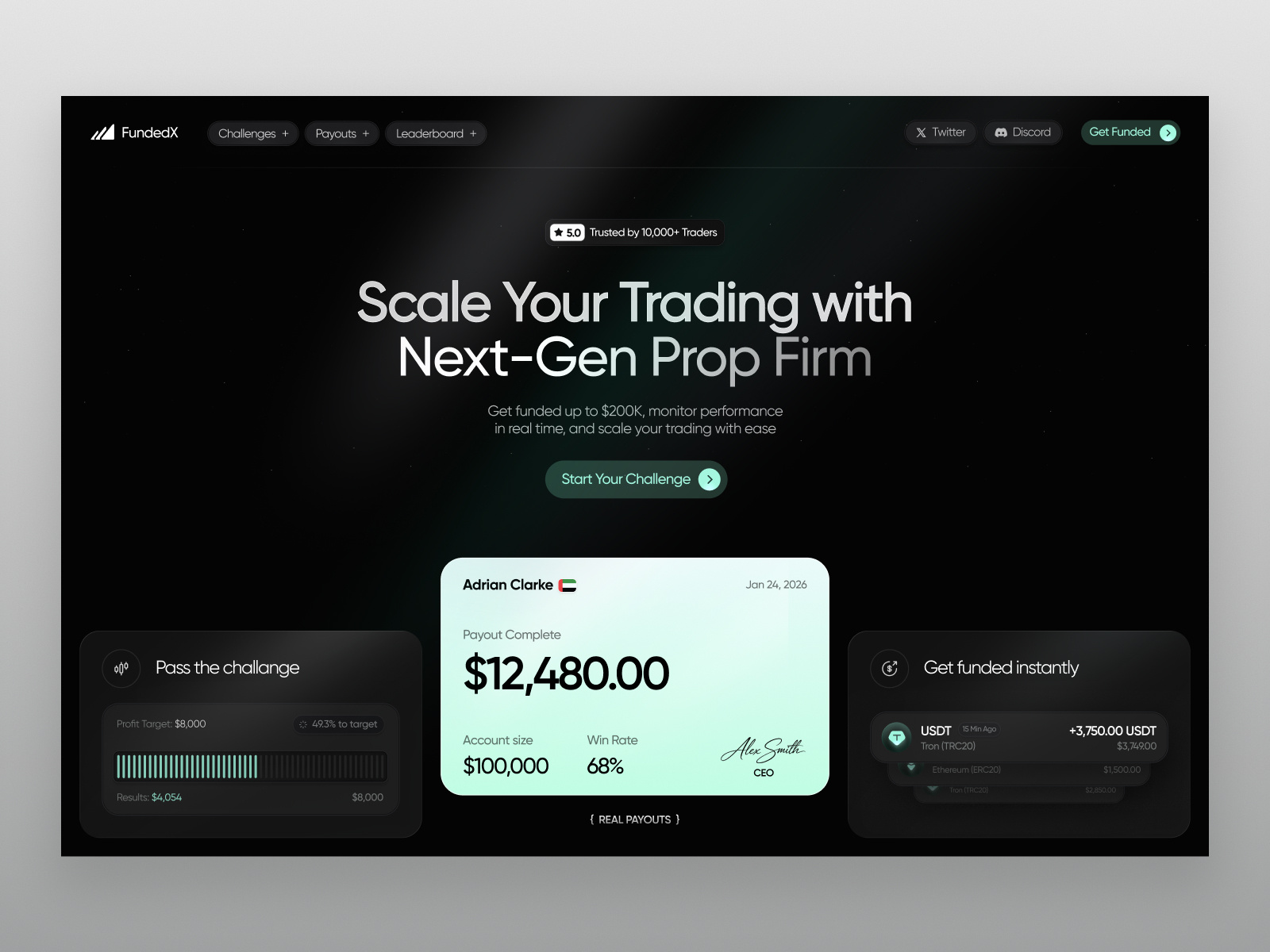 Example of Prop Firm Landing Page - Trading Platform Concept