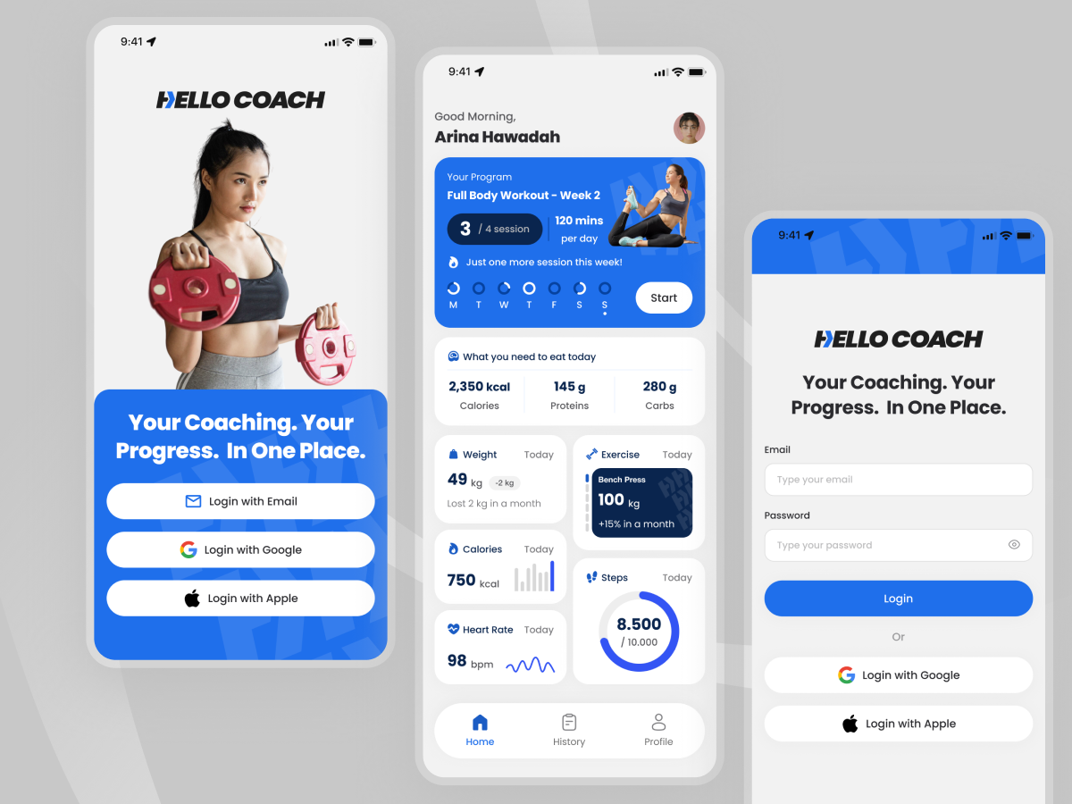 Choacing Training App blue chart coach design mobile design sport sport app ui ux