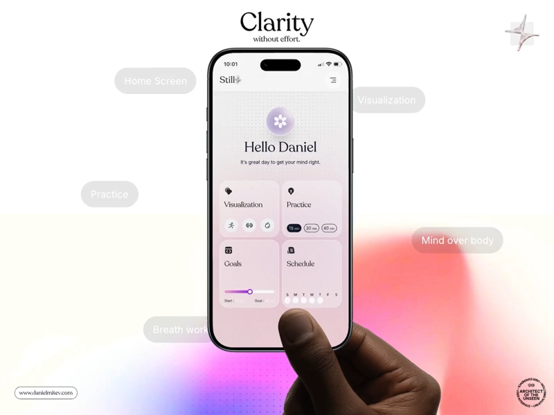 Still - Home screen athletemindset digitalhealth emotionalintelligence focustraining habitbuilding iosappdesign mentalclarity mentalperformance mindfultech mindsettraining moodtracking myndapp performancecoach productdesign selfdevelopment selfreflection sportpsychology uxdesign voiceassistantapp wellnessapp