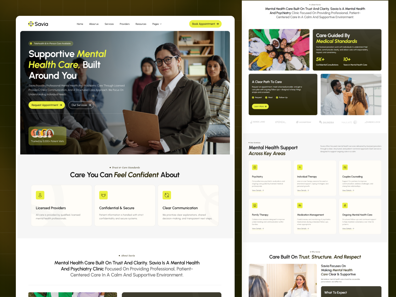 Savia – Mental Health & Psychologist Website appointment clinic counselling couseling center healthcare landing page mental health psychiarty psychologists psychotherapy raddito telemedicine therapist therapy ui uiux web design website website design wellness