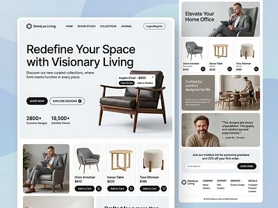 OmniLux Living Minimalist Furniture Marketplace branding clean aesthetic digital storefront e commerce figma furniture website home decor interface interior design luxury marketplace minimalist modern online shop portfolio premium product showcase responsive ui design ux design web design