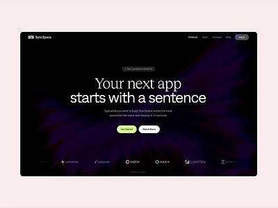 Animated Vibe Coding AI SaaS Hero Section ai animation branding colorful digital electric explosive gradient graphic design hero section home page logo premium product rainbow saas tech webgl website design