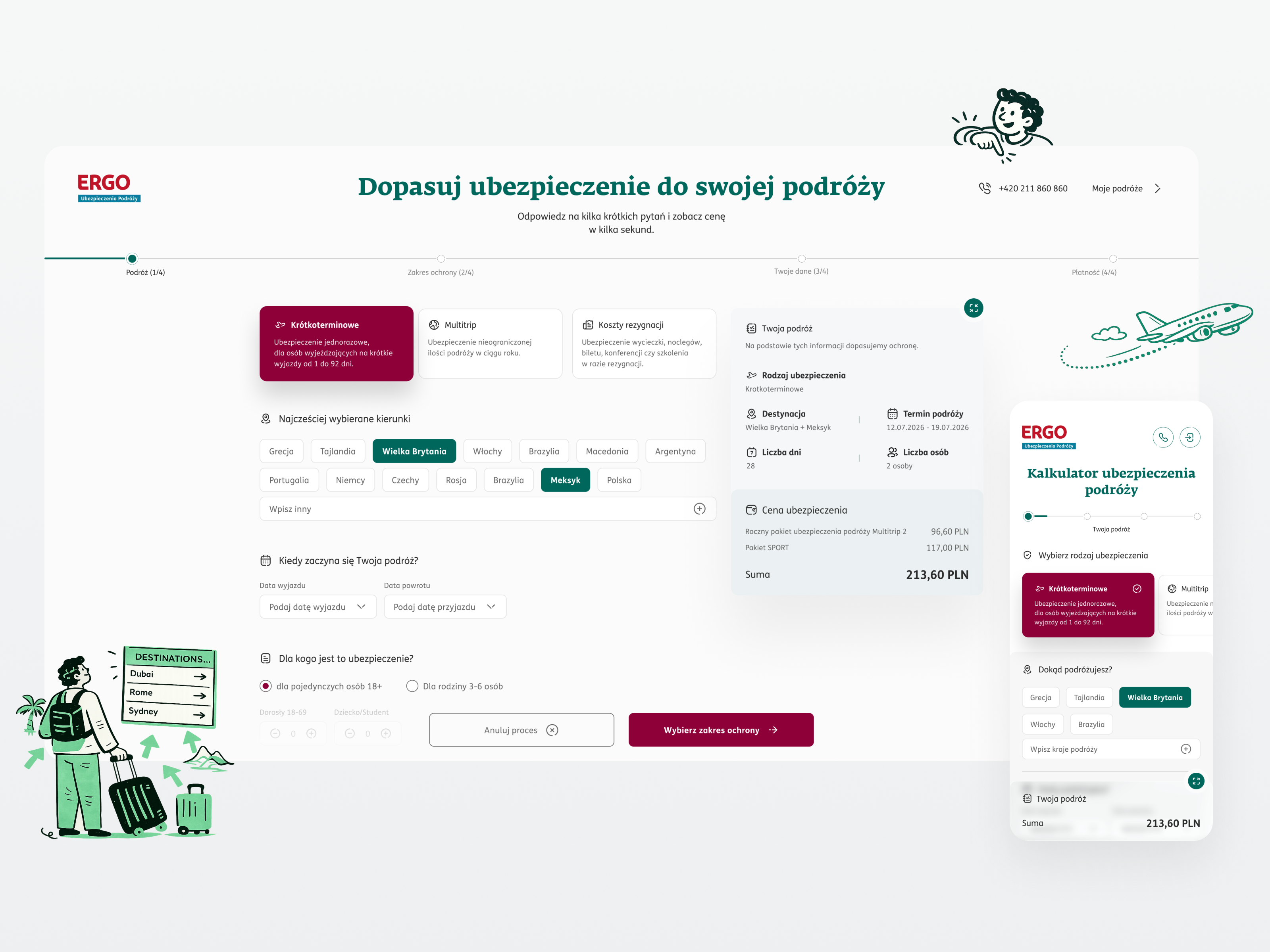 ERGO Travel Insurance Calculator – UX/UI Design calculator dashboard fintech insurance mobile productdesign travel ui ux webapp