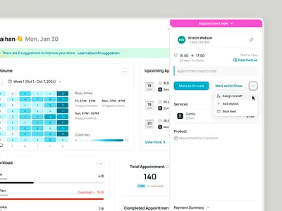 Schedulo — Appointment Details Drawer (SaaS Booking Management) ai appointment booking business calendar customer dashboard marketing payment product design saas saas design schedule services staff management ui ux web app web builder web design