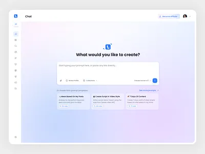 Lazylines AI Creator Chat Interface | Content Generation SaaS UI aiinterface aiproduct chatui clean creatortools design dribbbleshot figma minimal productdesign saasdashboard ui ux webappdesign