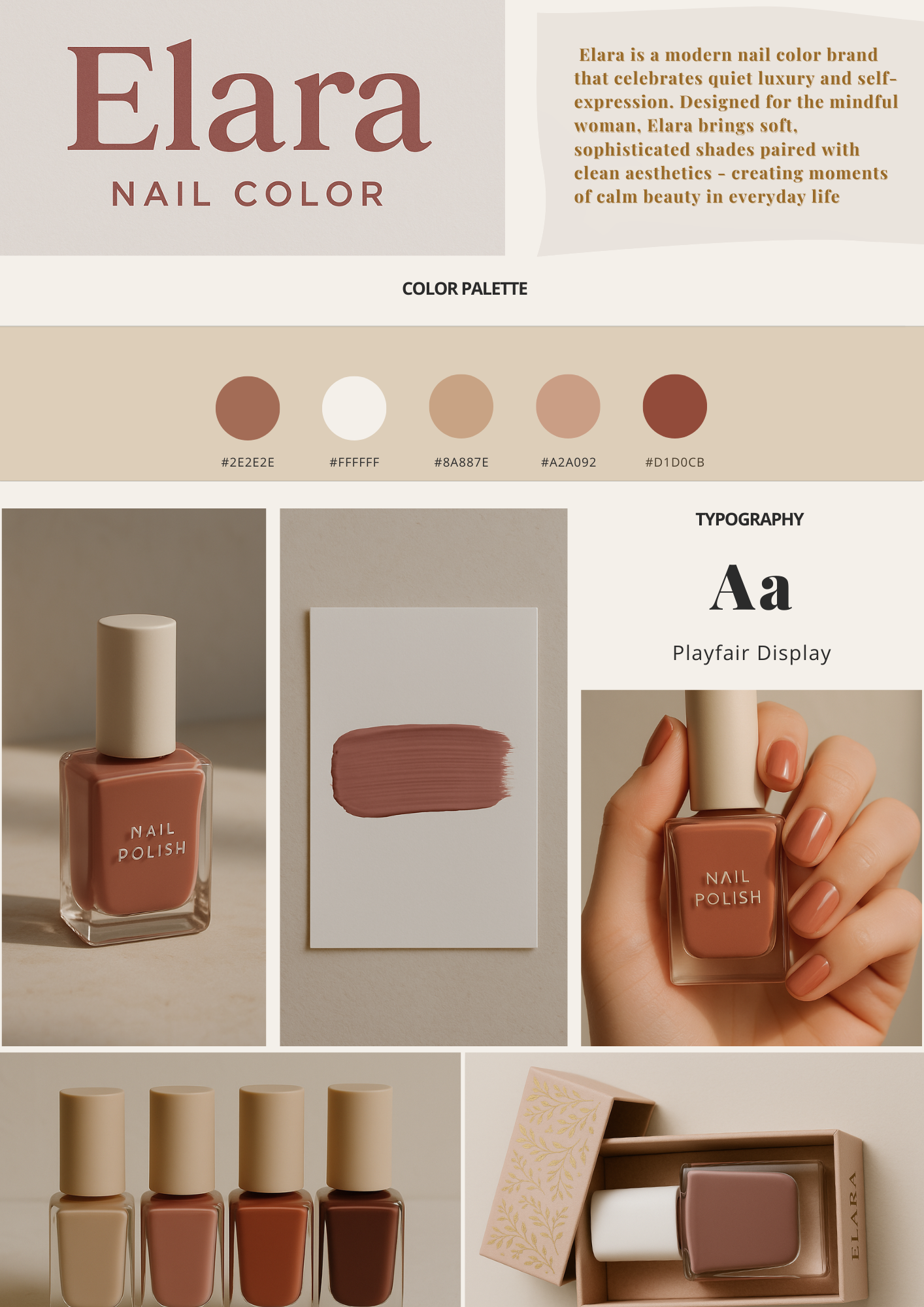“Elara — Minimal Nail Color Brand Identity" beauty brand branding branding identity cosmetic branding minimal design moodboard packaging design visual design