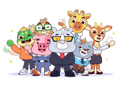 Zoo Office antelope cartoon cat character characterdesign design gecko giraffe illustration office rhino sloth vector zoo