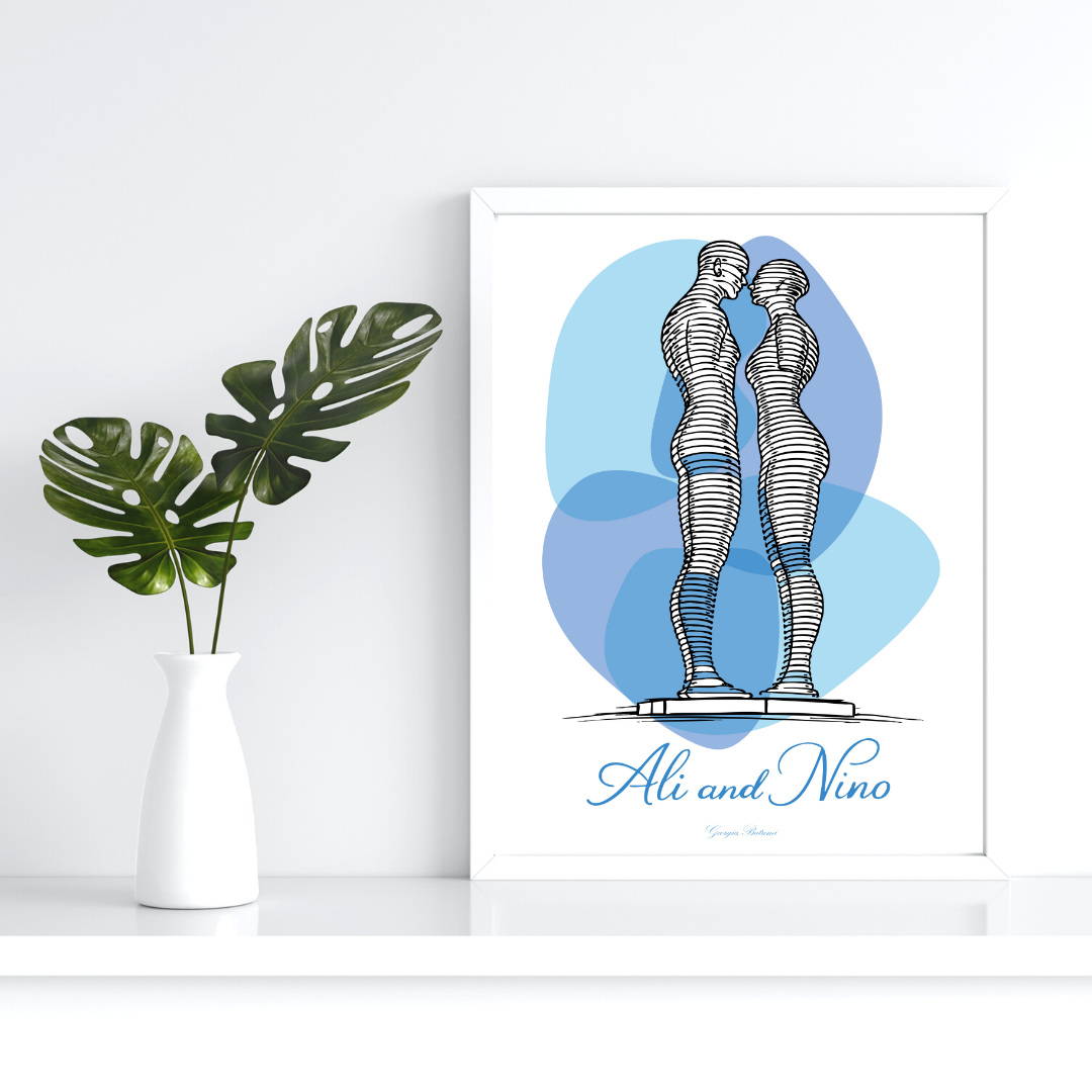 Ali and Nino Sculpture Print, Batumi Georgia Love Art art poster couple illustration digital poster home decor illustration line art love illustration minimalist art minimalist poster modern poster poster design printable poster romantic poster vector illustration wall art