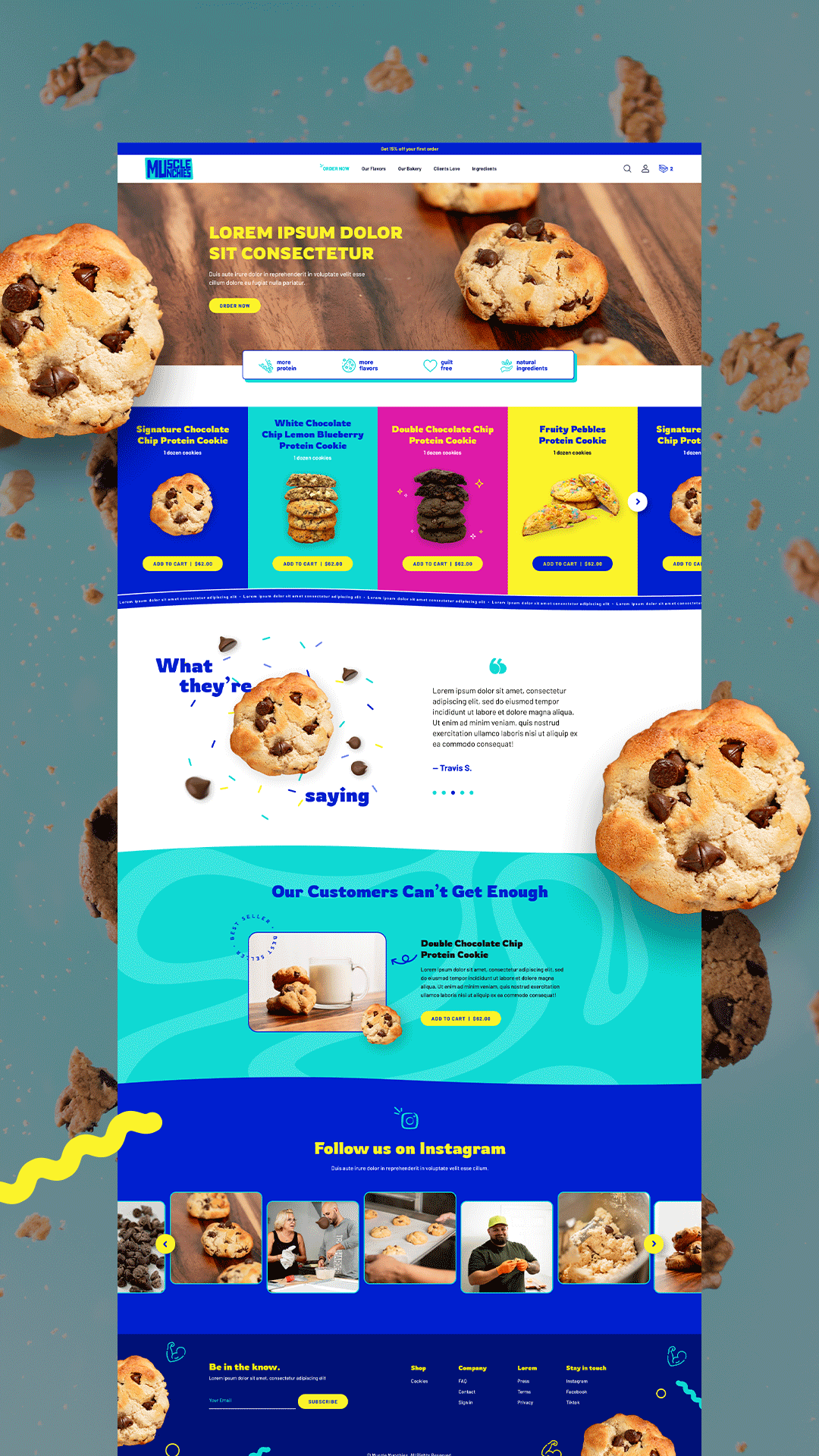 Fully Custom Shopify Website Design & Dev for Protein Cookies colorful design cookie cookies custom design custom shopify store ecommerce food landing page online store product page protein cookies shopify shopify design shopify store website design