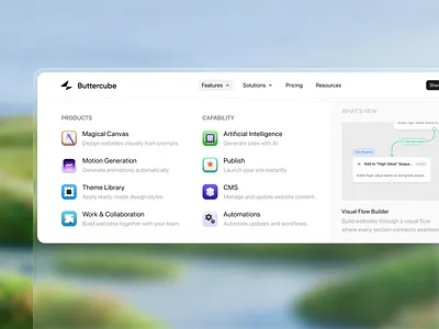 AI Website Builder Platform — SaaS Navbar & Product Menu ai ai website builder landing page navbar navigation menu product design saas saas ui ui design web app