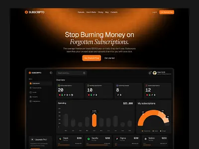 Subscripto – Dark Mode SaaS Landing Page bentobox darkmode fintech framer glassmorphism landingpage saas uiux webdesign