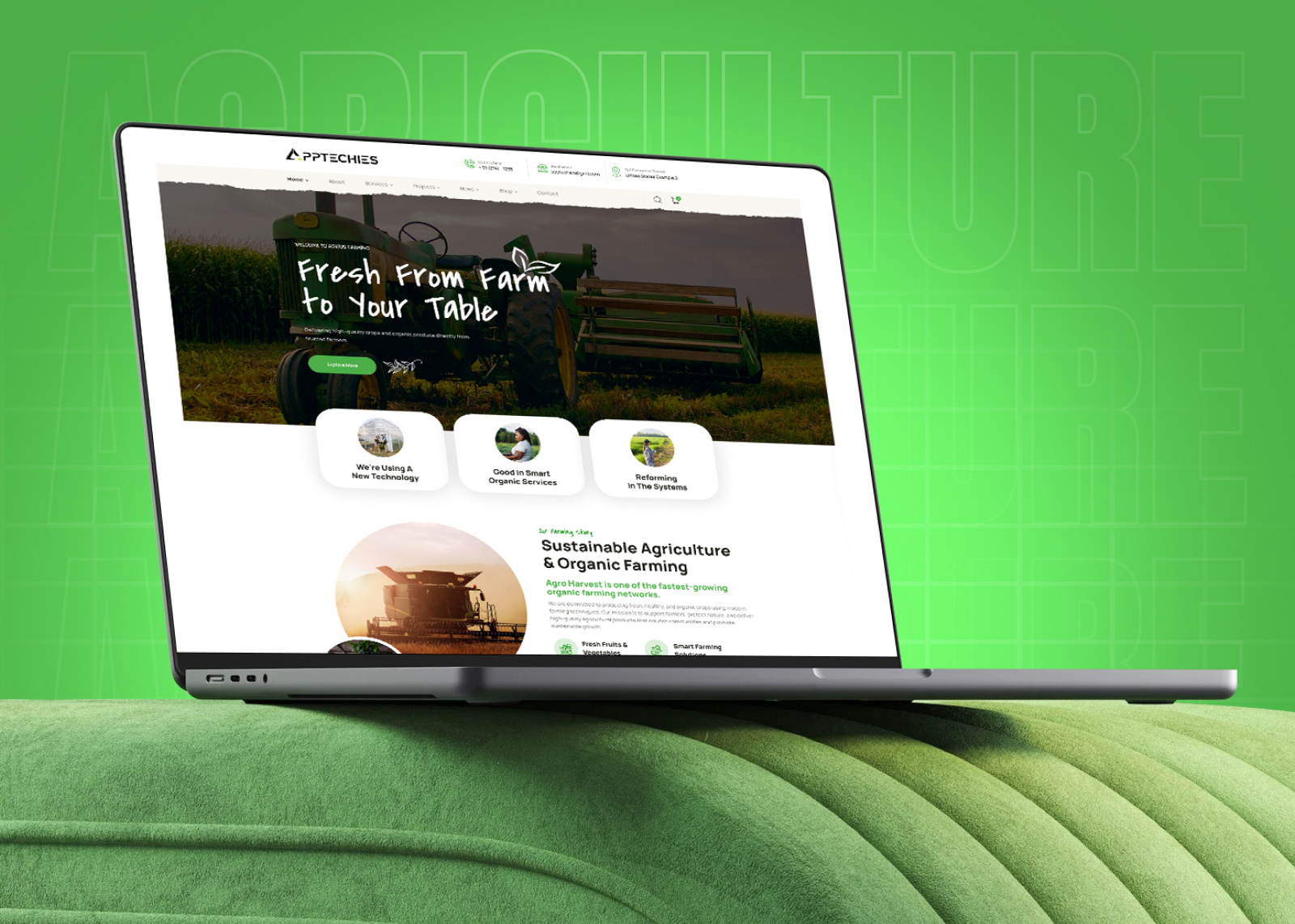 Smart Agriculture Website UI Design | Apptechies agriculture platform agriculture website agritech platform digital product design farm website design landing page design product design startup website ui ux design web design web interface website ui