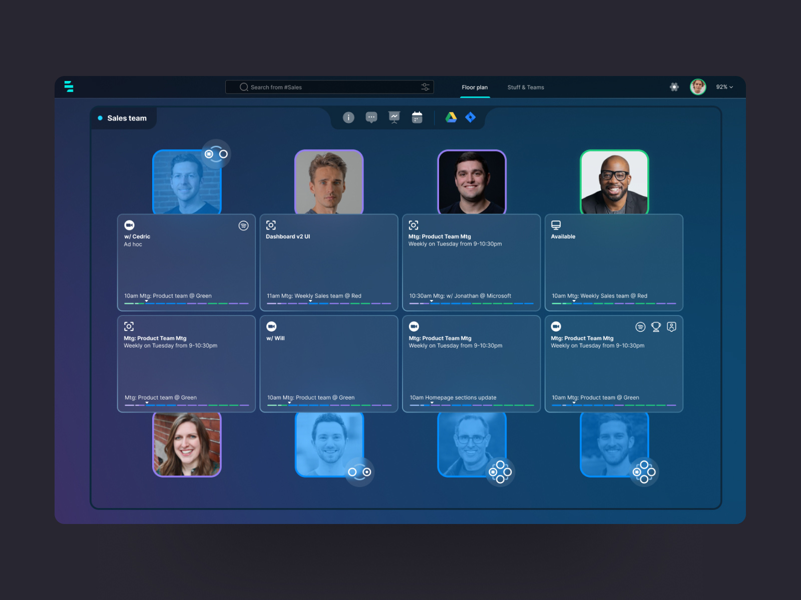 Spatial Collaboration Platform: Team Member Workspace Cards