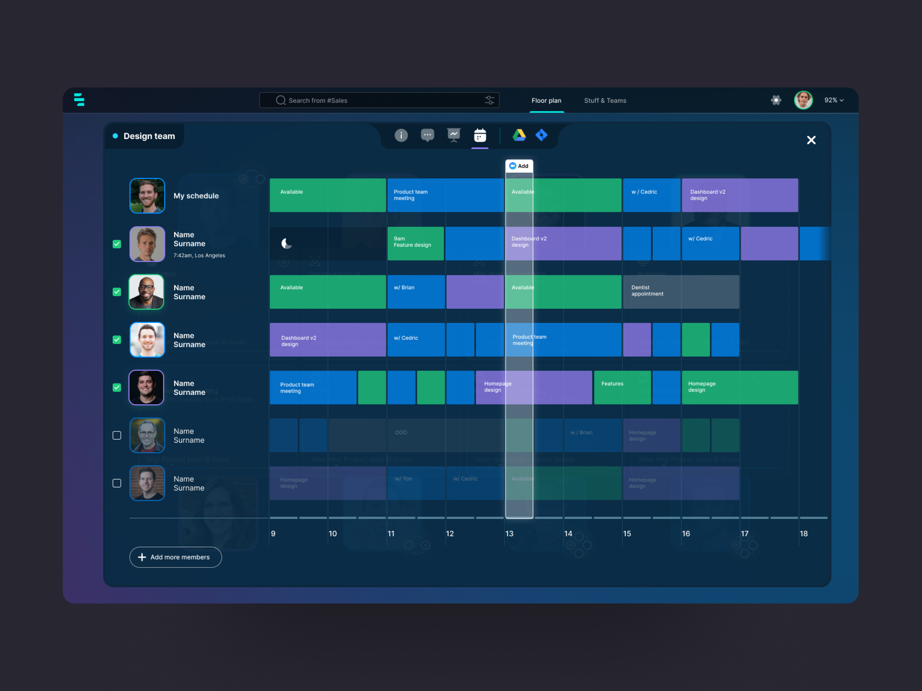 Spatial Collaboration Platform: Team Scheduling Interface