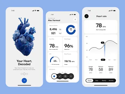 Medical App for Cardiovascular Data - CardioTrack app design app screen b2b dashboard app design data monitoring design studio health health tech healthcare hospital app screen medical app medicine minimal mobile mobile app product design uiux user experience web app design website development