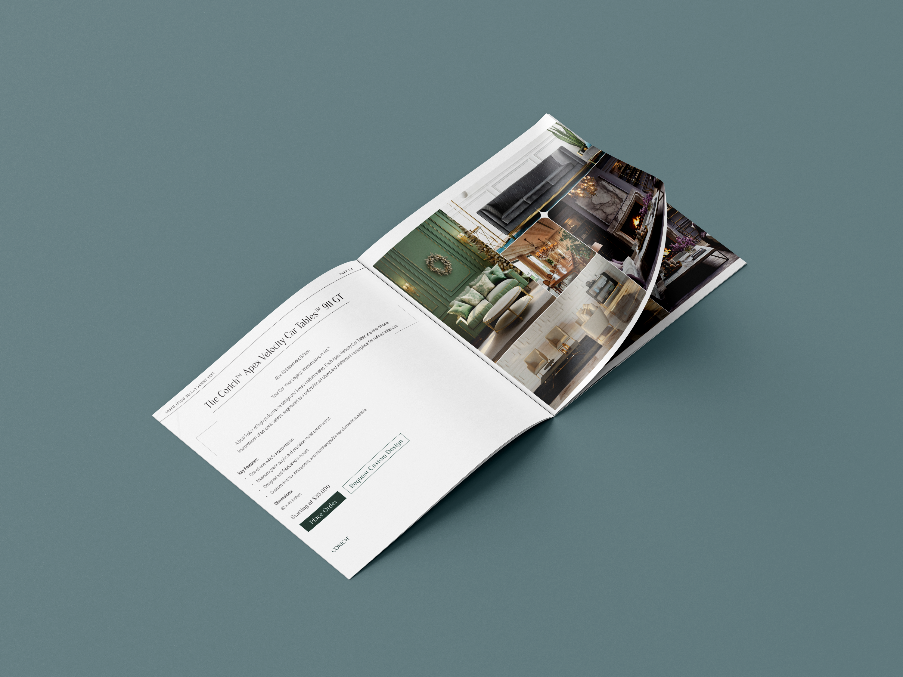 Corich™ Luxury Furniture Lookbook — Catalog & Spread Design adobe indesign book design catalog design cover design editorial design furniture catalog high end design layout design lookbook design luxury branding print design product layout publication design spread layout typography