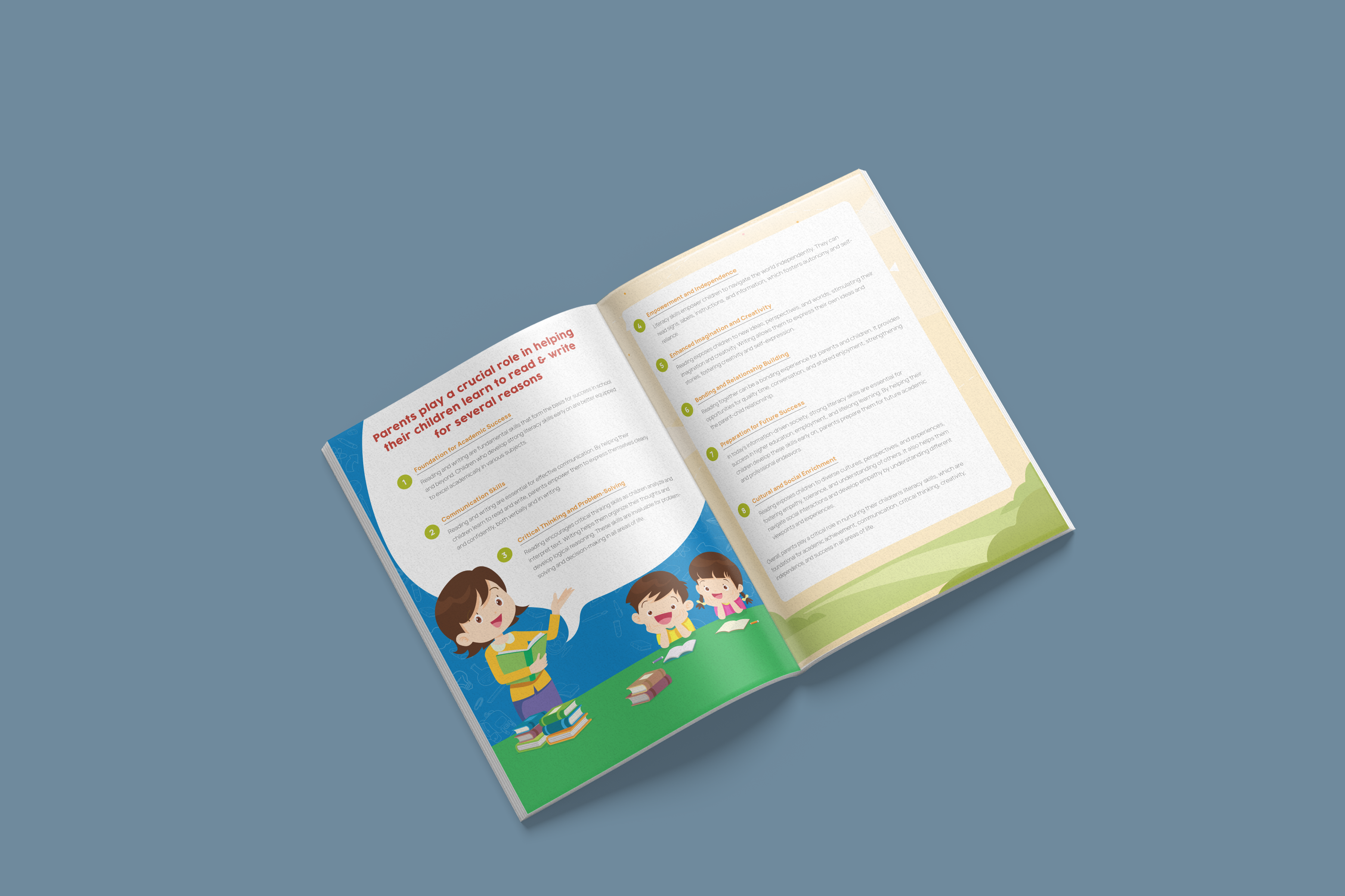 Children's Literacy Guide / Kids Educational Booklet Design adobe indesign booklet design childrens book design editorial design educational layout graphic design illustrated booklet infographic layout kids illustration learning materials literacy guide parenting guide playful typography print design publication design reading guide