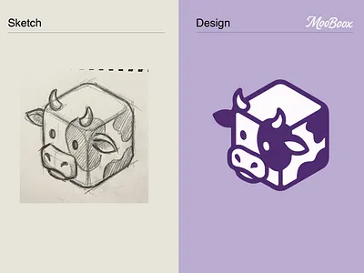 From Sketch to Vector animalicons boxlogo branding characterdesign cow flatdesign geometric graphicdesign identity illustration isometric logo logodesign logoprocess minimalism process purple sketch sketchtovector vector