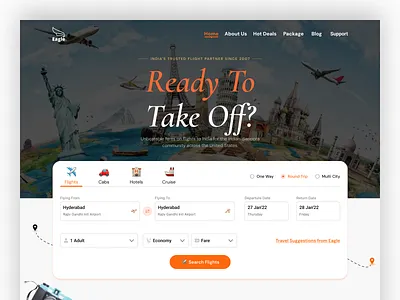Eagle — Flight Booking UI figma landingpage productdesign travelui uidesign uiux webdesign