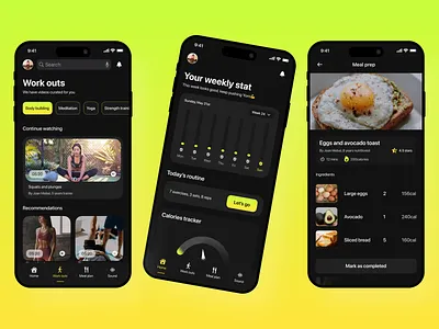 Fitness Training Mobile App UI — Workout & Nutrition Tracker appdesign darkmodeui digitalproduct dribbblepost figmadesign fitnessapp healthapp healthtracker iosappdesign mealplannerapp minimalui mobileappdesign modernui nutritionapp productdesign startupdesign uidesign uxdesign wellnessapp workoutapp