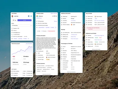 Default.com — Detailed page Card Elements ai apollo.io card layout cards cata chat clay cursor dashboard default.com details enrichment llm record record details stats ui