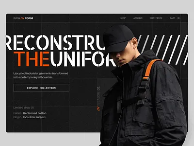 RAW /// FORM - Upcycled Concept Streetwear apparel art direction clothing brand concept website fashion fashion branding grid layout hero section landing page modern typography streetwear streetwear design web design
