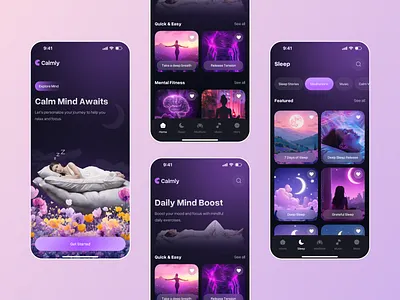 Sleep & Meditation Wellness App UI app design ios app design meditation app meditation ui mental health app mindfulness app mobile app mobile app design mobile ui mobile ui design sleep app ui design wellness app wellness mobile app
