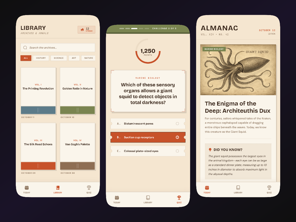 Education Mobile App UI | Vintage Daily Almanac