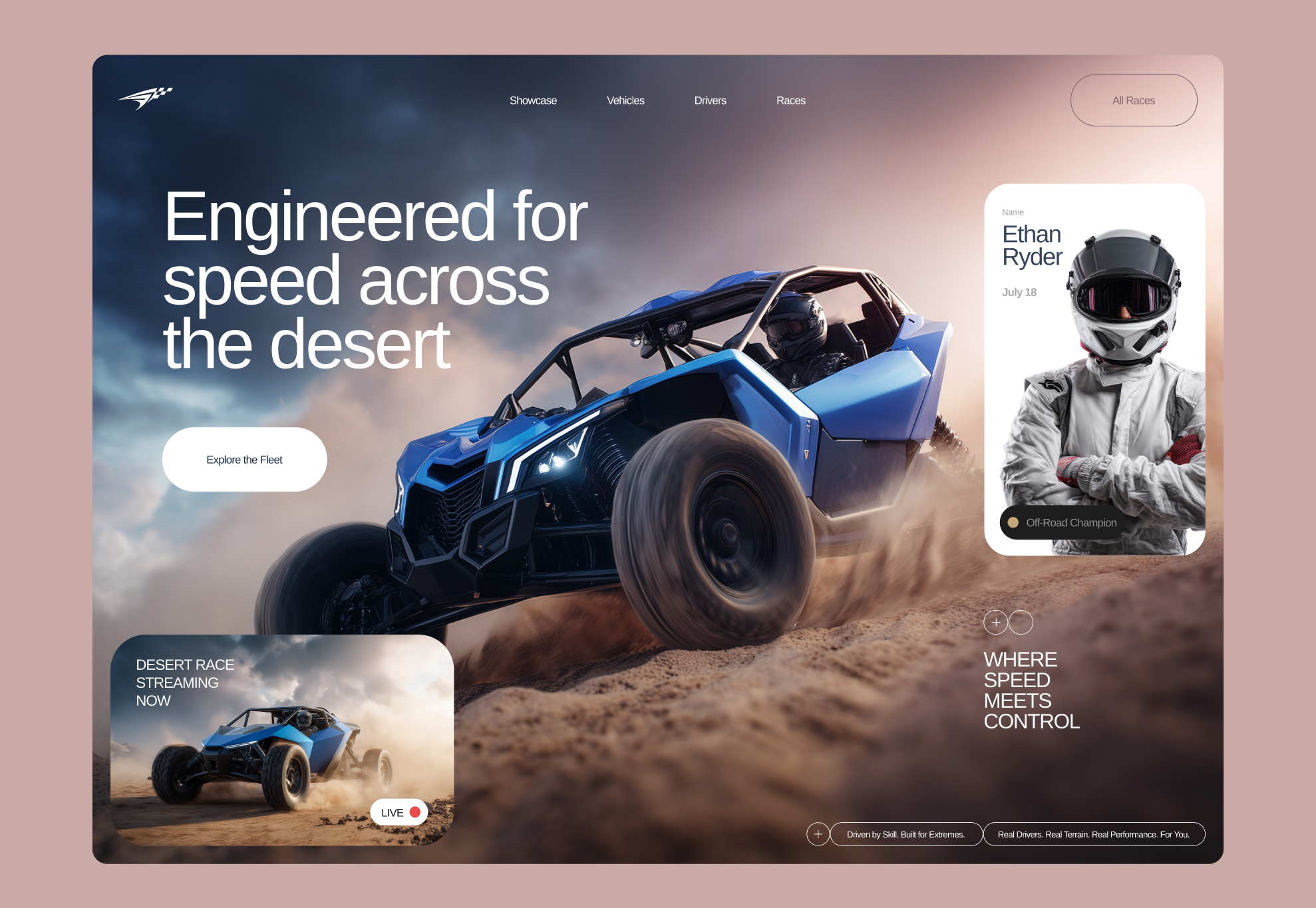 Off-Road Racing Platform — Desert Buggy Experience UI buggy creativedesign design racing rally sport ui uidesign web webdesign