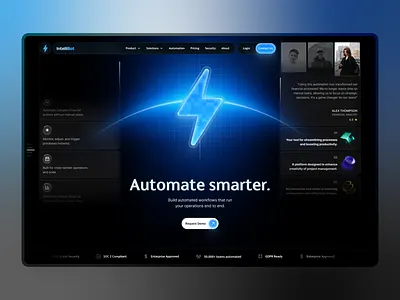 Modern AI Automation SaaS Website Experience 3d ai automation dark ui futuristic ui hero section landing saas tech website ui ux web design