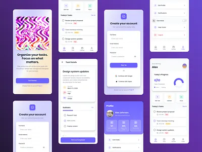 FocusFlow – Modern Productivity App Design app design app ui dashboard ui design system figma minimal ui mobile app design mobile ui modern ui productivity productivity app task management ui design ui inspiration ux design