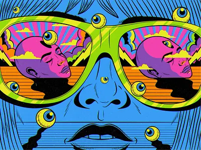 Psychedelic Sunglasses colorful design figurative art illustration psychedelic retro summer sunglasses surrealism trippy vector vintage weird