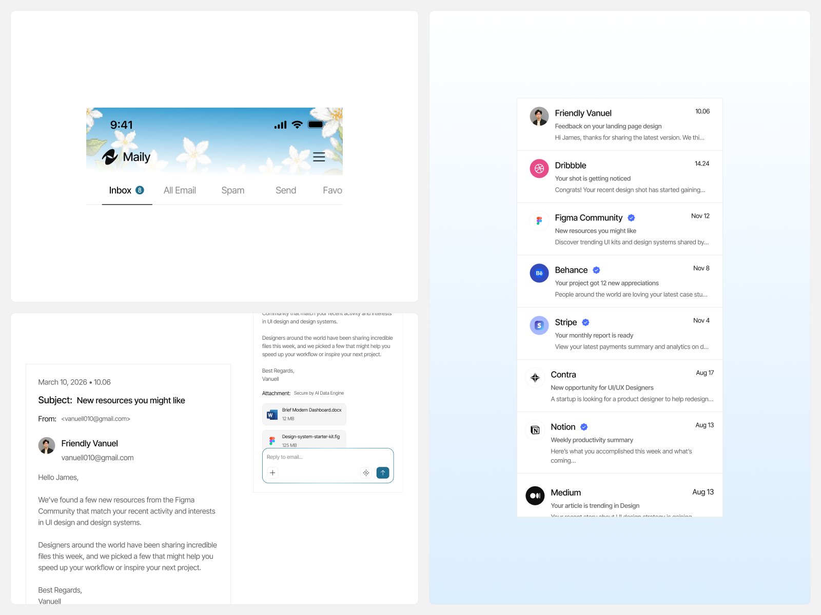Maily - AI Email Asisstant Mobile ai email assistant branding clean cool dashboard design illustration logo mobile mobile app responsive ui uiux ux