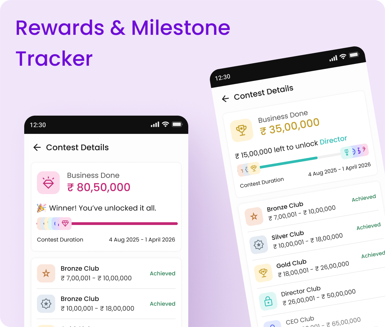 Rewards & Milestone Tracker b2bapp contest datavisualization figma financeapp fintech gamification leaderboard milestones mobile app progresstracker progressui salesdashboard salestracker ui userexperience ux