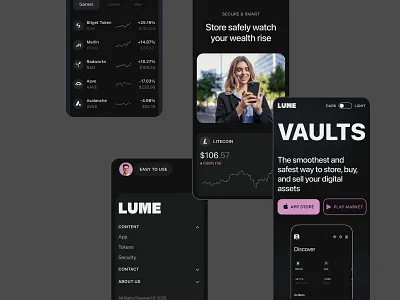 LUME crypto wallet Landing Page appdesign crypto cryptocurrency cryptowallet darkui dashboardui fintech fintechapp fintechdesign landingpage mobileapp productdesign saas tradingapp ui uidesign ux uxdesign webdesign webui