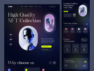 Filllo NFT Website Design artist blockchain crypto art cryptoart digital nft ethereum landingpage lending page nft nft market nft market place nftart rarible token trading uidesign uiux web web design website design