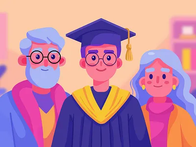 Parenthood Journey Illustration - Another Milestone of Parents achievements art child couple educations family graduations happy health wellness illustration kurzgesagt milestone parenting app illustration parents people school sons study university vector