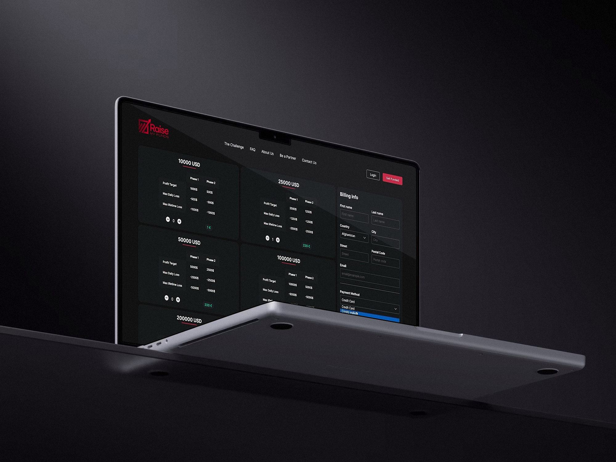 UI Design for Web - Raise my Funds crypto dark finance fintech framer frontend ui web web design website