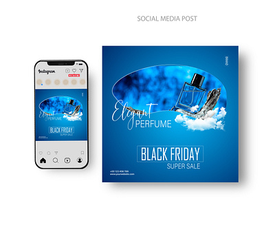 Elegant Perfume Social Media Post Template banner black friday blue branded branding discount elegant elegant perfume facebook post friday graphic design instagram post latest product offer perfume post social media post super sale template