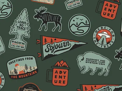 Camp Stickers badge branding camping design graphic design graphicdesign handlettering hiking illustration logo outdoors vector wildlife