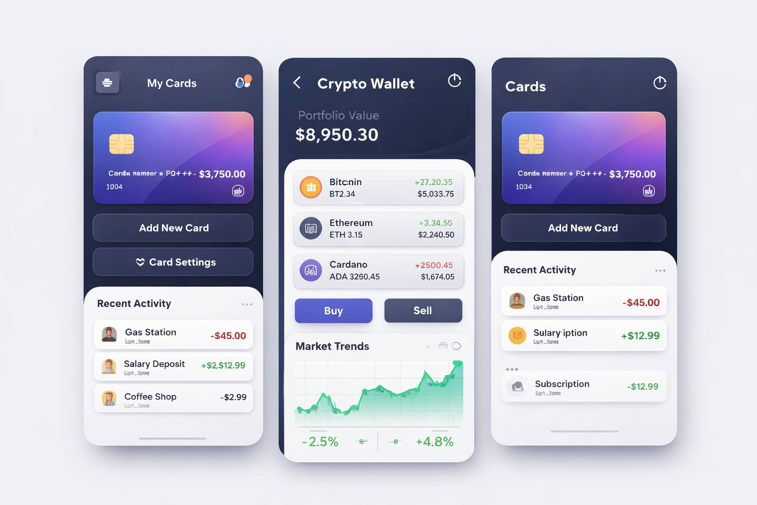Crypto Wallet Mobile App Design appdesign branding clean web ui crypto wallet design design portfolio project design system figma figma ui design fintech app fintech ui illustration logo mobile mobile ui prototyping ui ux wireframing