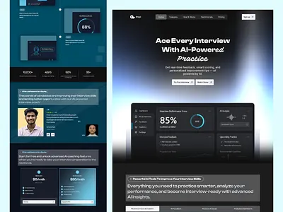 AI Interview Coach Landing Page | SaaS Website UI Design ai app design ai interview coach ai landing page ai saas design coach landing page dark ui design dashboard design figma ui design landing page design modern web design product design ui product landing page saas landing page saas website design startup landing page tech landing page user experience design web app design website ui design