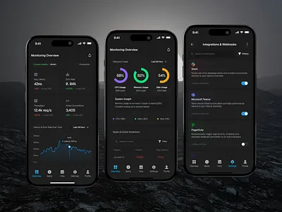 Serverless Database Mobile App analytics dashboard app design cansaas clean dark mode ui data visualization database design devops interaction design mobile app mobile app ui mobile dashboard mobile design mobile ui product design saas server monitoring ui ux