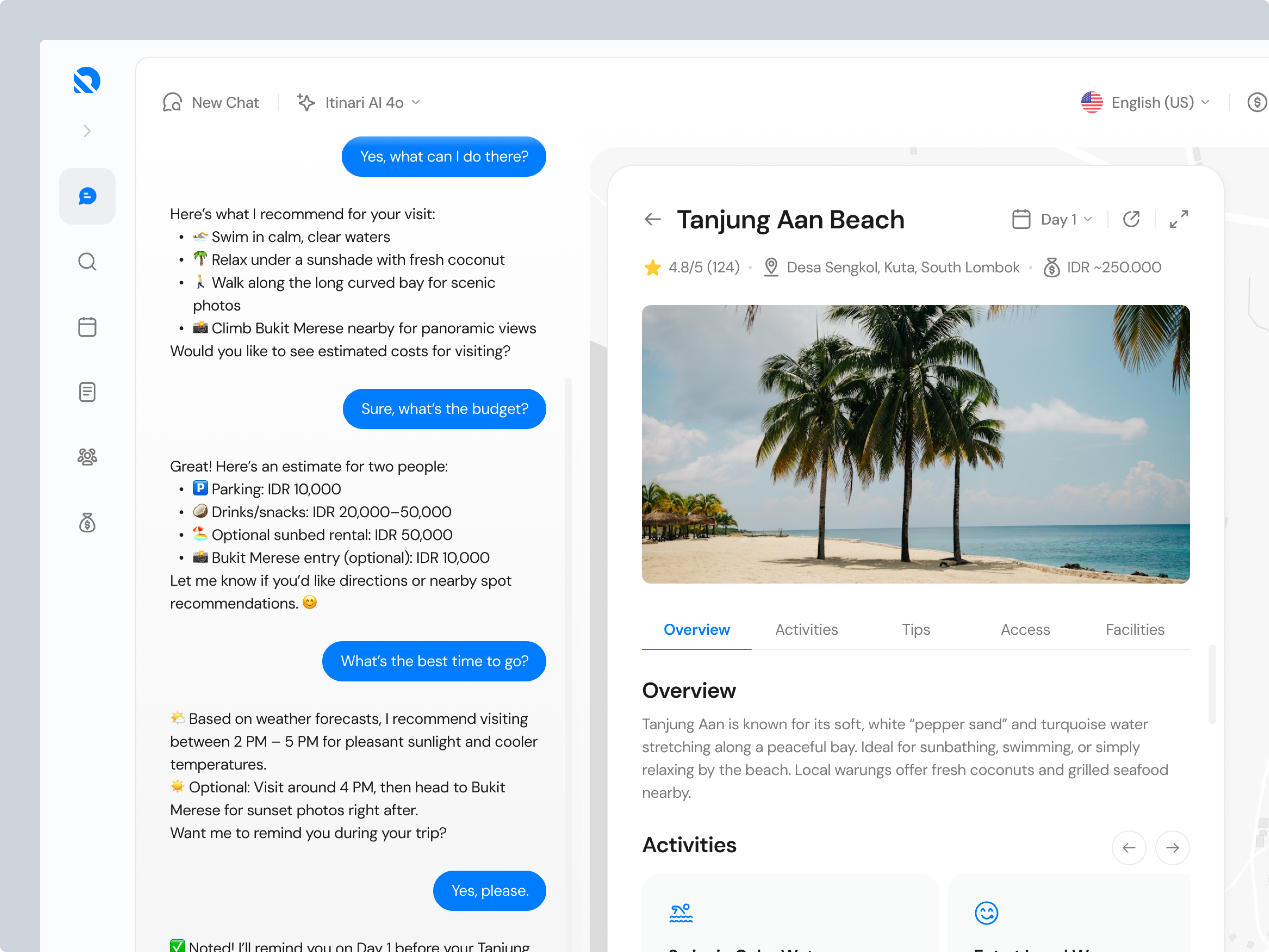 AI Travel Planner Dashboard - Location Details ai ai planner ai travel ai travel planner ai travel planner dashboard dashboard design destination holiday minimal modern plan planner summer travel trip ui ui design ux design website