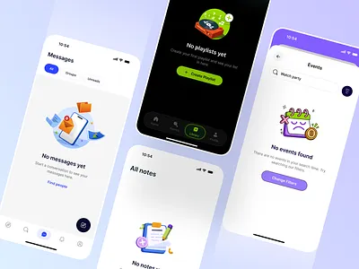 Empty State Screens Vol 2 – Playful Guidance Across Contexts 💬 app clean design empty state event illustration ios messages mobile notes onboarding orely playlist ui user experience ux