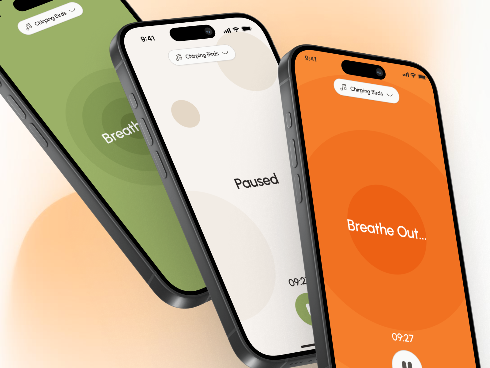 freud v3: AI Mental Health App - Meditation Timer States UI breathing app breathing app ui breathing timer brown calm freud ui kit green meditation meditation app mobile meditation timer meditation timer ui meditation ui mindfulness app minimal mobile meditation app orange simple timer timer screen timer ui